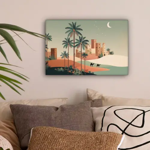 Nachtlandschap - Kamelen - Sterren - zandduinden canvas 2cm klein -sfeer1