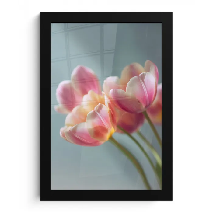 Tulpen - Roze - Stelen fotolijst zwart zonder passe partout klein -3d