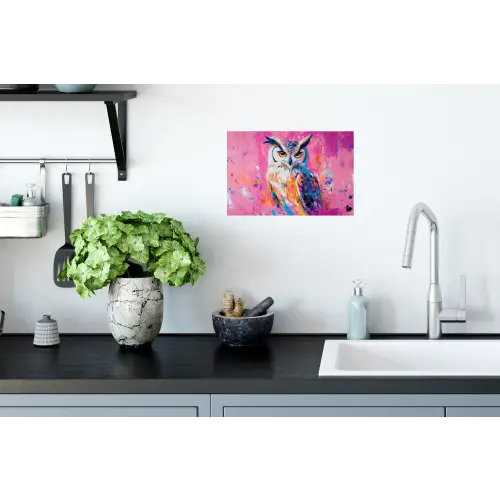 Uil - Roze - Blauw - Verf - Abstract Muursticker klein -keuken