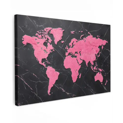 Wereldkaart - Roze - Marmer canvas 2cm klein -z3d