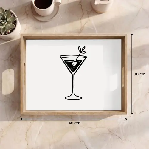 Cocktail - Glas - Olijf - Minimalistisch Dienblad Rechthoek middel -USP_Formaat