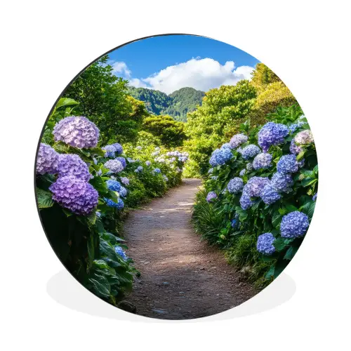 Hortsensia - Pad - Bloemen Wandcirkel aluminium klein -3d
