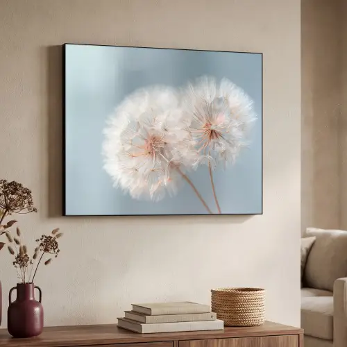 Paardenbloemen - Pluisjes - Wit Textielframe zwart klein -sfeer3