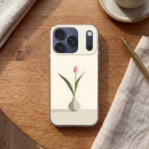 Tulp - Vaas - Beige Telefoonhoesje iPhone 17 Pro klein -sfeer1