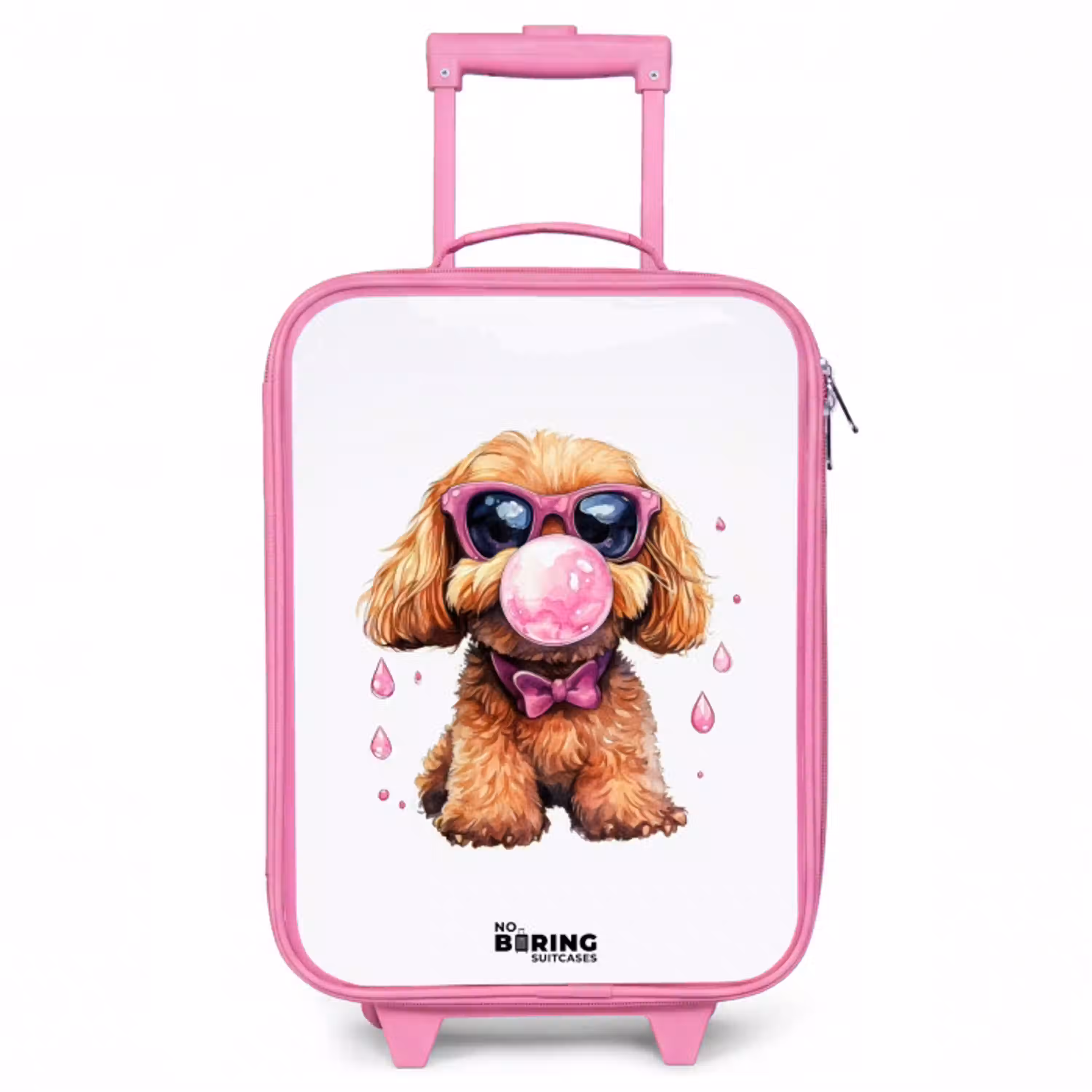 Bruine hond met roze bril en kauwgombal Kinderkoffer - Roze klein -3d