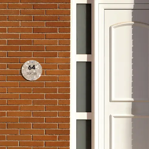 Beige bloemmotief - Modern Naambord Rond klein -sfeer3-rond-XS