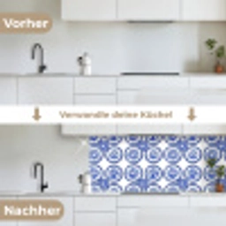 Cirkels - Bloemen - Blauw keuken achterwand 2 middel 871 -voor-na_DE