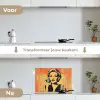 Retro - Vrouw - Koptelefoon - Oranje keuken achterwand spatscherm klein -voor_na_NL