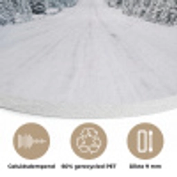 Weg - Sneeuw - Naaldbos - Winter - Avontuurlijk Akoestische PET Vilt - Rond klein -closeup_NL