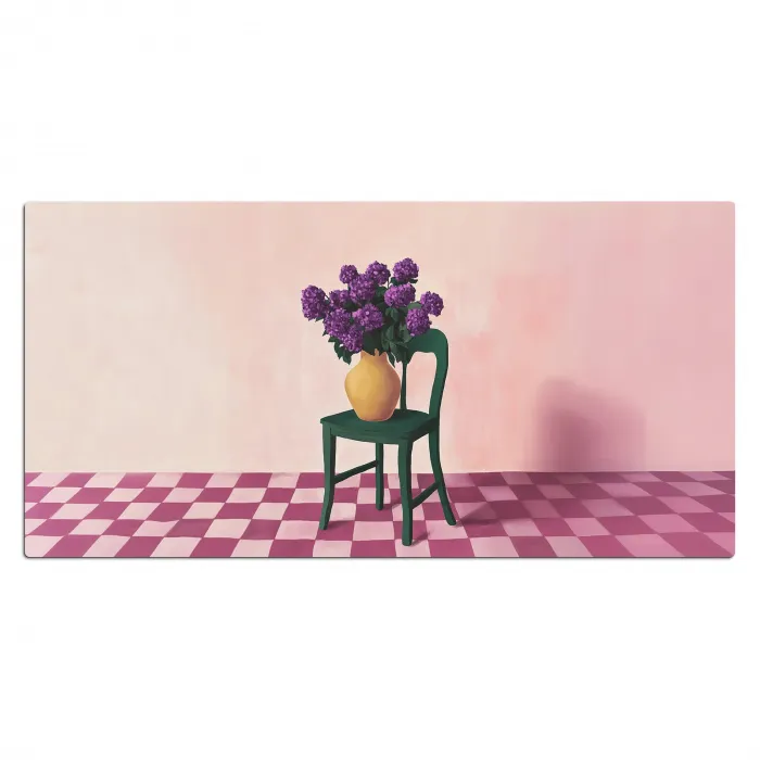 Stoel - Vaas - Bloemen - Geblokt Muismat XXL klein -3d_leeg