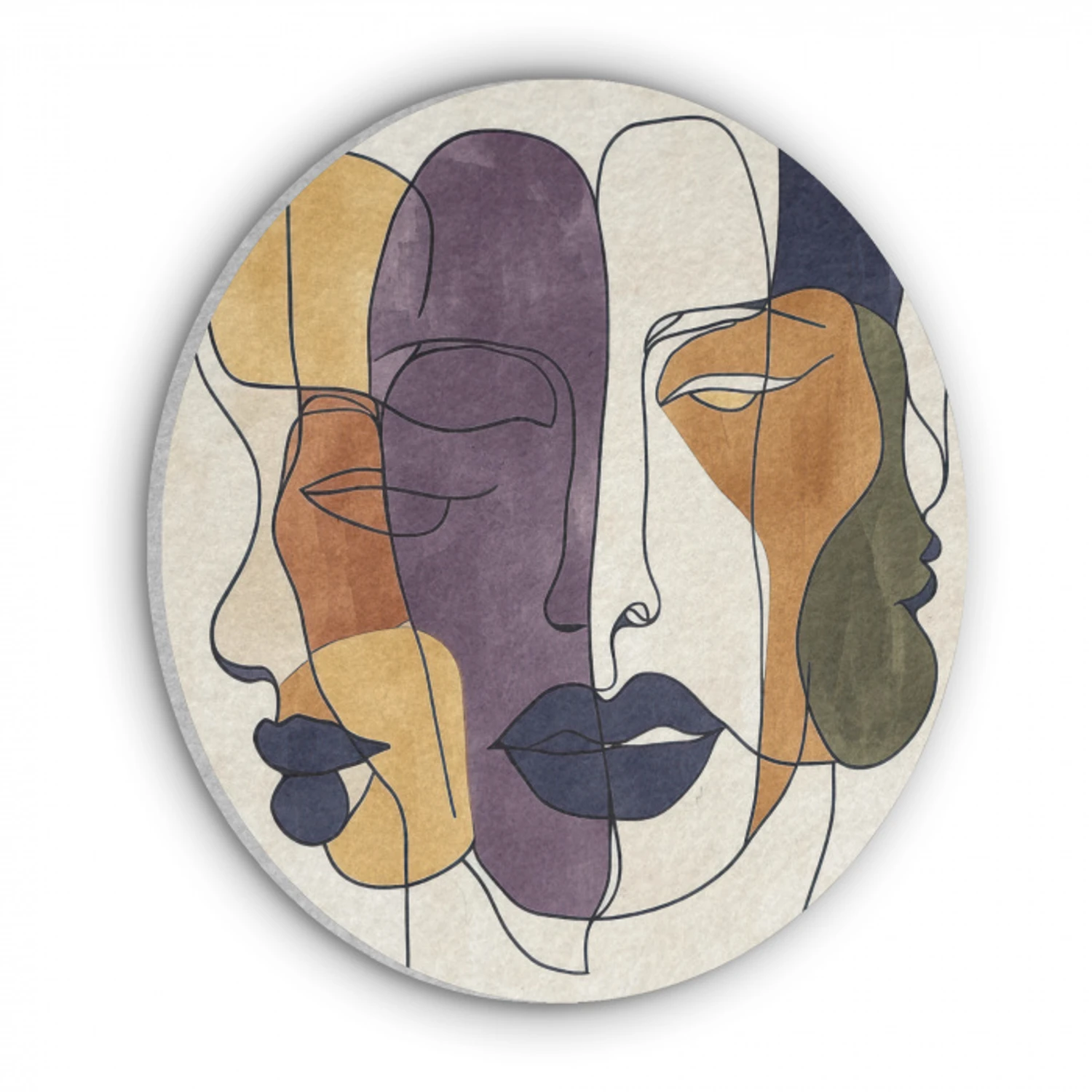 Abstract - Overlappende gezichten - Paars - Donkergroen Akoestische PET Vilt - Rond klein -3d