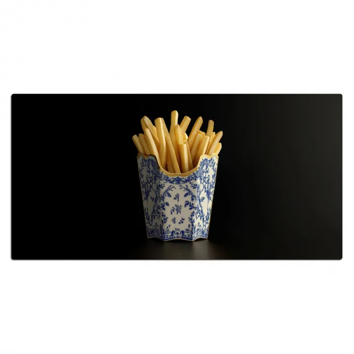 Friet - Porselein - Delfts blauw - Eten Muismat XXL klein -3d_leeg