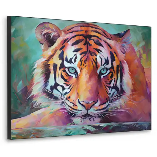 Tijger - Olieverf - Dieren - Kunst Textielframe zwart klein -3d
