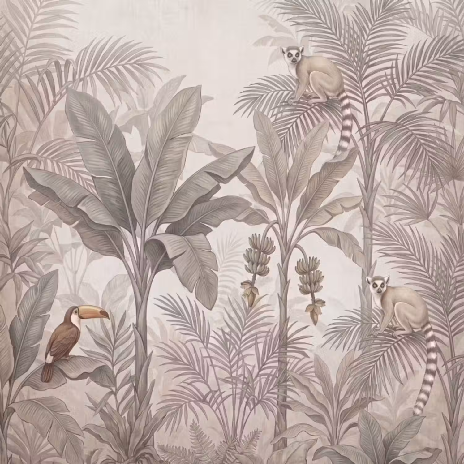 Behang - Natuur - Jungle - Ringstaartmaki - Bruin