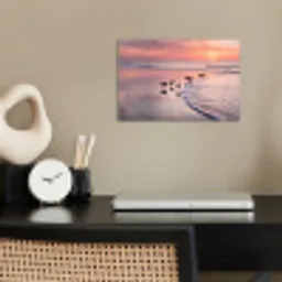 Meeuwen - Strand - Zee - Roze poster papier klein -sfeer1