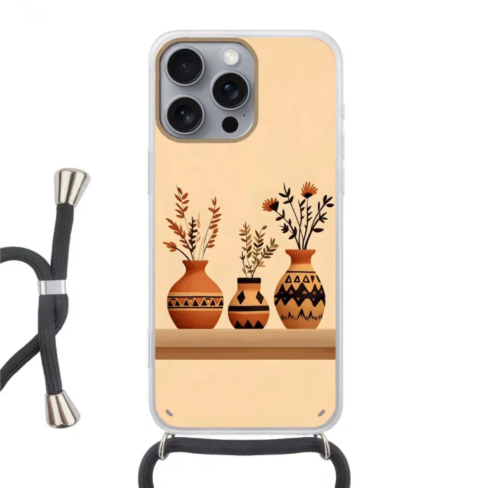 Vazen - Bloemen - Bladeren - Minimalistisch Hoesje iPhone 16 Pro Max met koord klein -3d