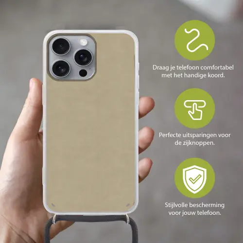 Zandkleur - Korrelige structuur - Beton Hoesje iPhone 16 Pro Max met koord klein 804 -sfeer2_NL