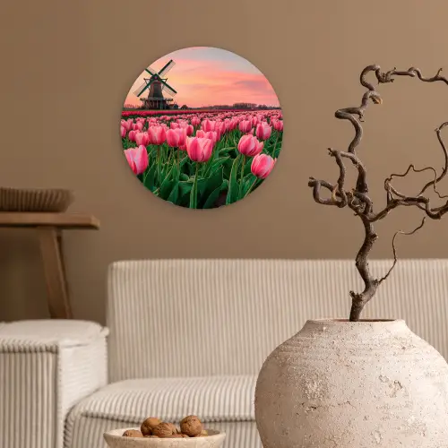 Tulpen - Molen - Nederland Wandcirkel kunststof plaat 5mm dik klein -sfeer1