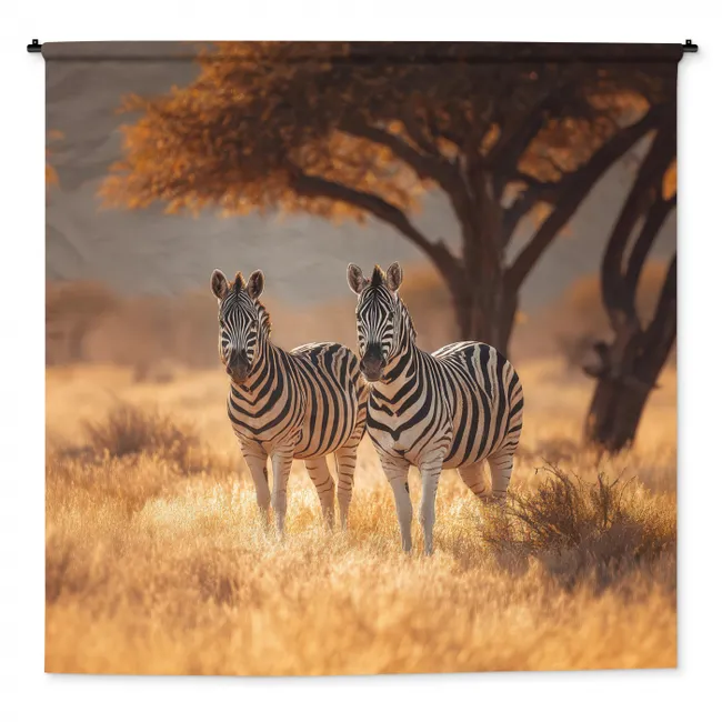 Wandkleed - Zebra's - Savannelandschap - Gras