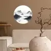 Bergen - Mistig - Water - Wit Wandcirkel behangsticker klein -sfeer1