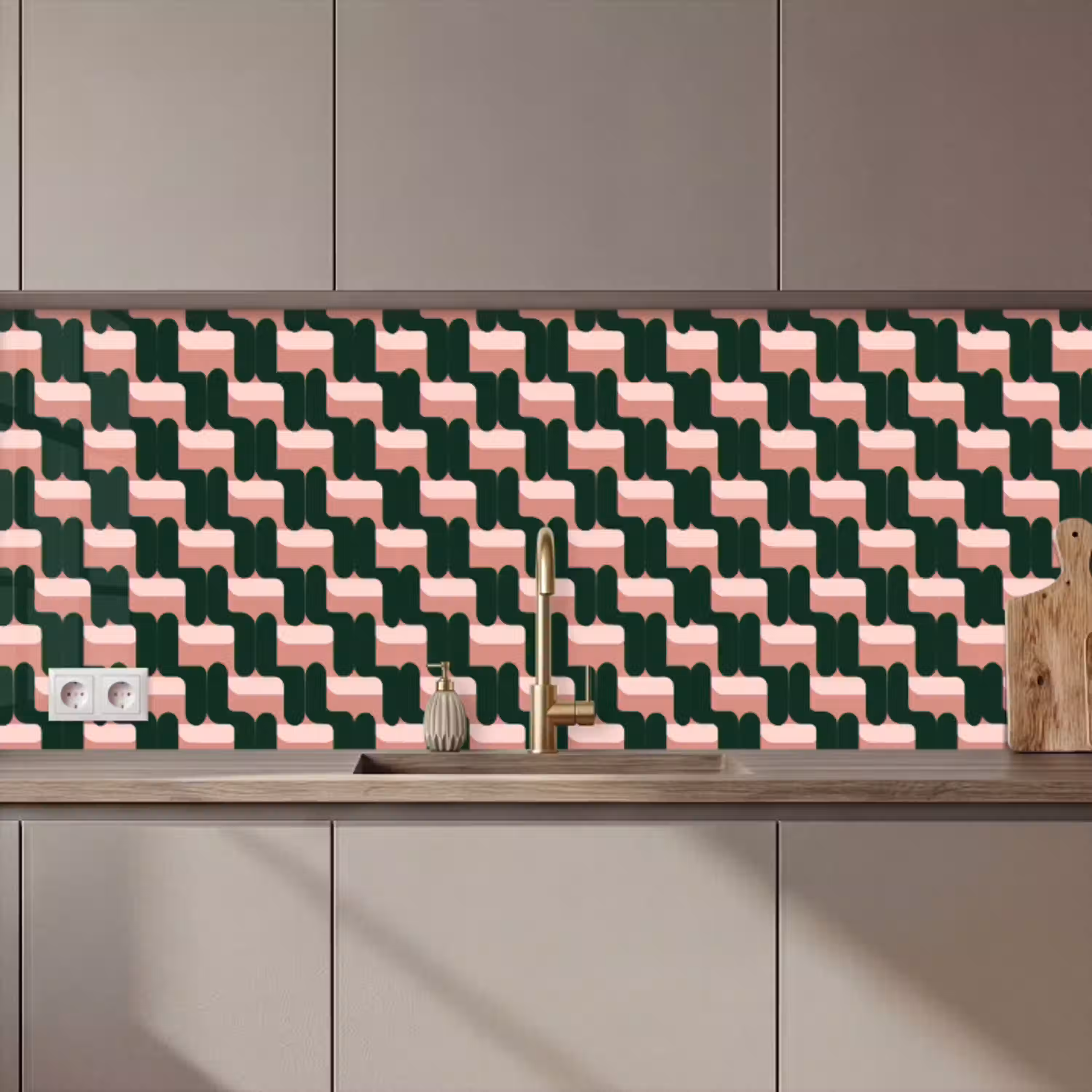 Vlechtpatroon - Groen - Roze - Geometrisch keuken achterwand 2 middel 871 zz_3dshopping