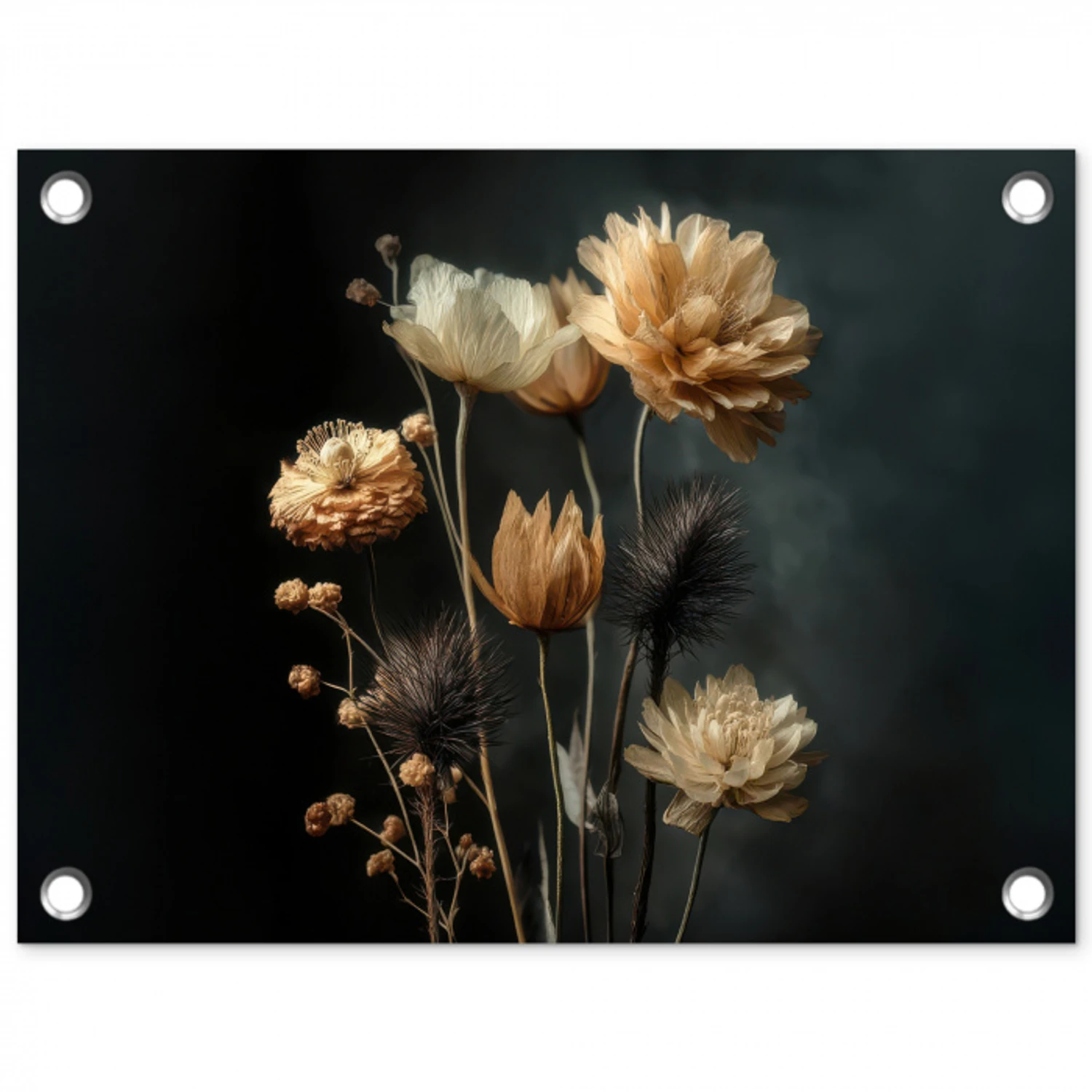 Boeket - Bloemen - Licht - Zwart tuinposter los doek klein -3d