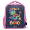 Dino - Groen - Raket - Sterren Kinderrugzak - Roze middel -3d