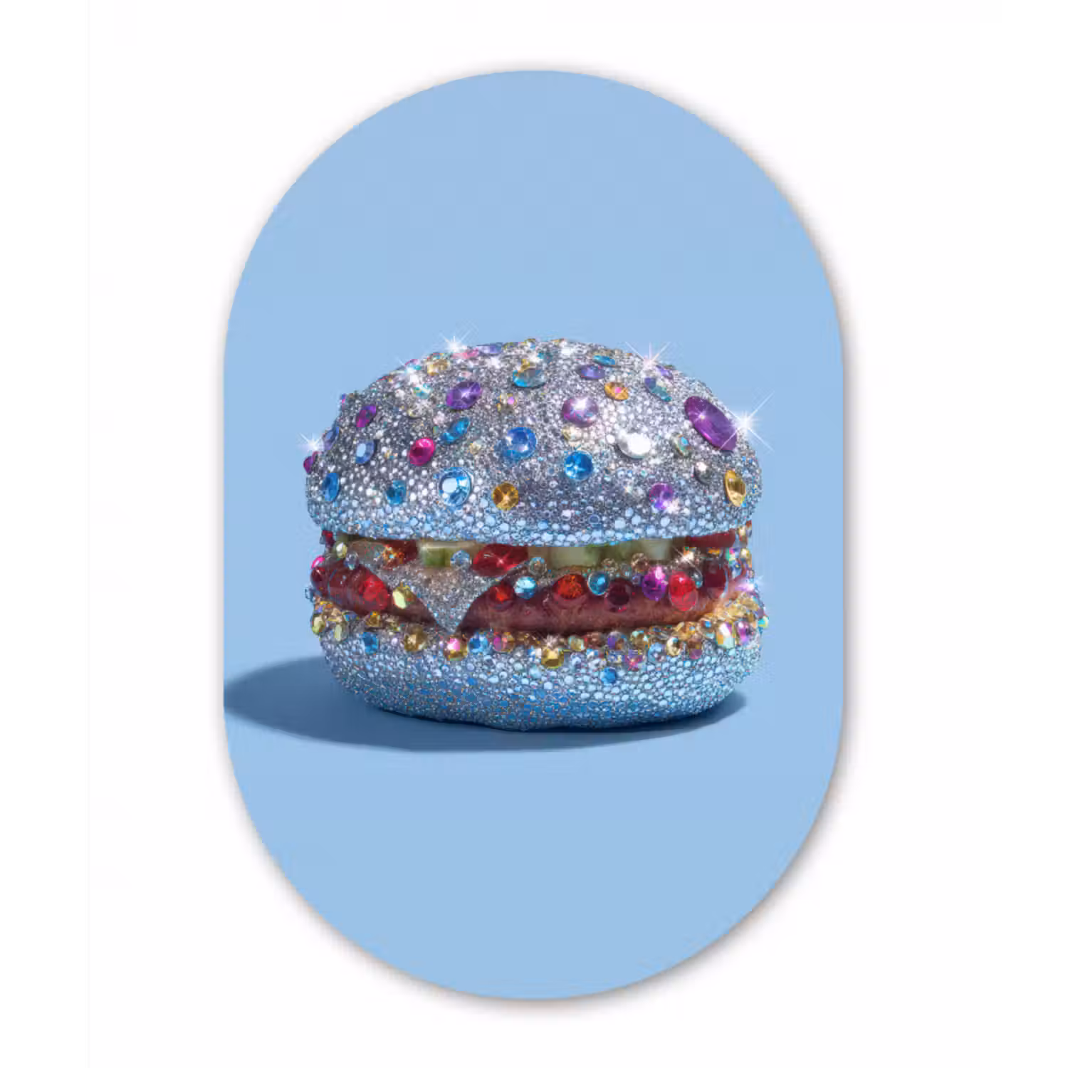 Glasbild Oval - Glitter - Hamburger - Blau