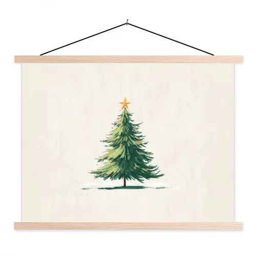 Kerstboom - Illustratie - Ster - Sneeuw textielposter latten blank klein -3d