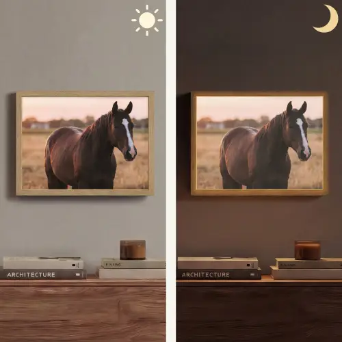 Paard - Zonsondergang - Bruin Light Box met batterij (Wandlamp) middel -sfeer3