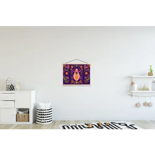 Kever - Felgekleurd - Bloemen - Bladeren textielposter latten blank klein -kinderkamer