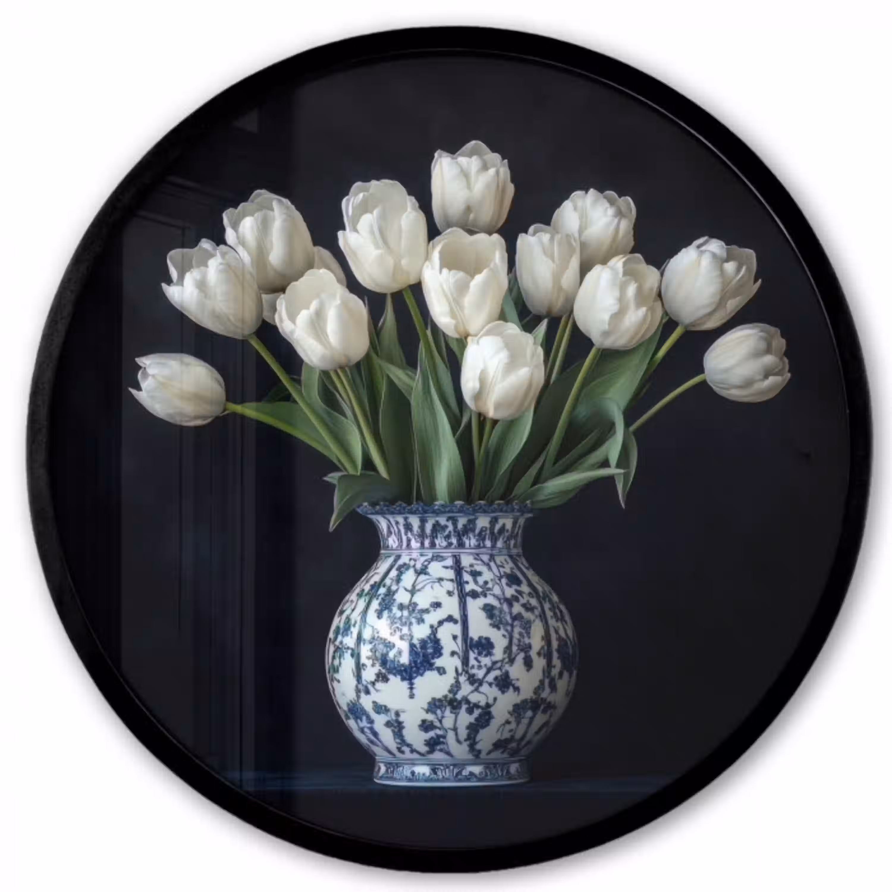 Wit - Bloemen - Tulpen - Vaas Fotolijst rond zonder passe partout klein -3d