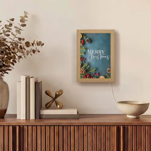 Merry Christmas - Blauw - Kerst - Winter Light Box met kabel (Tafellamp) klein -sfeer2