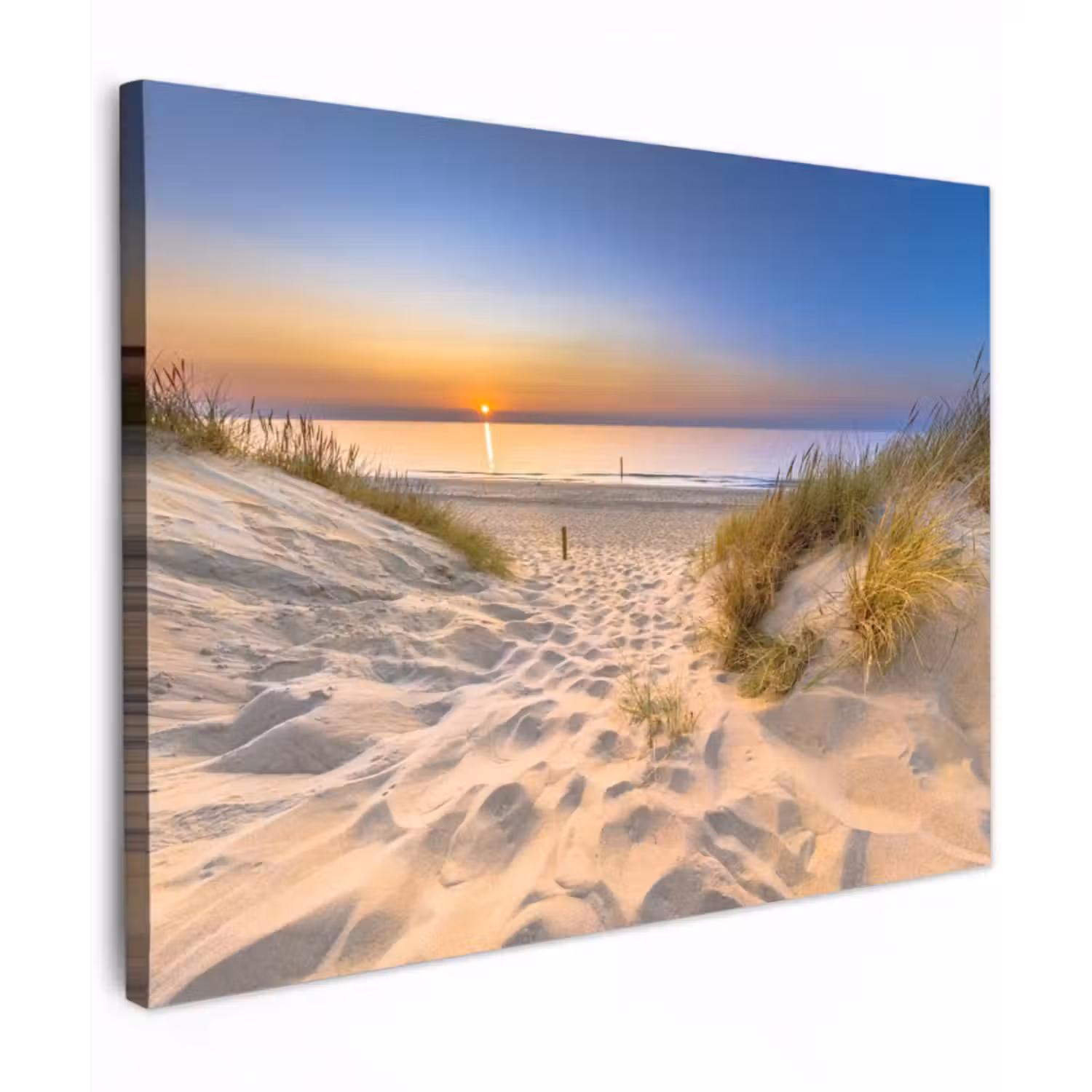 Leinwandbild - Düne - Sonnenuntergang - Horizont - Strand - Gras