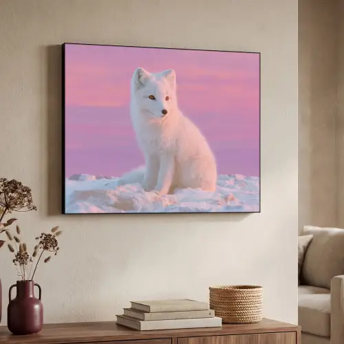 Poolvos - Sneeuw - Roze Textielframe zwart klein -sfeer3