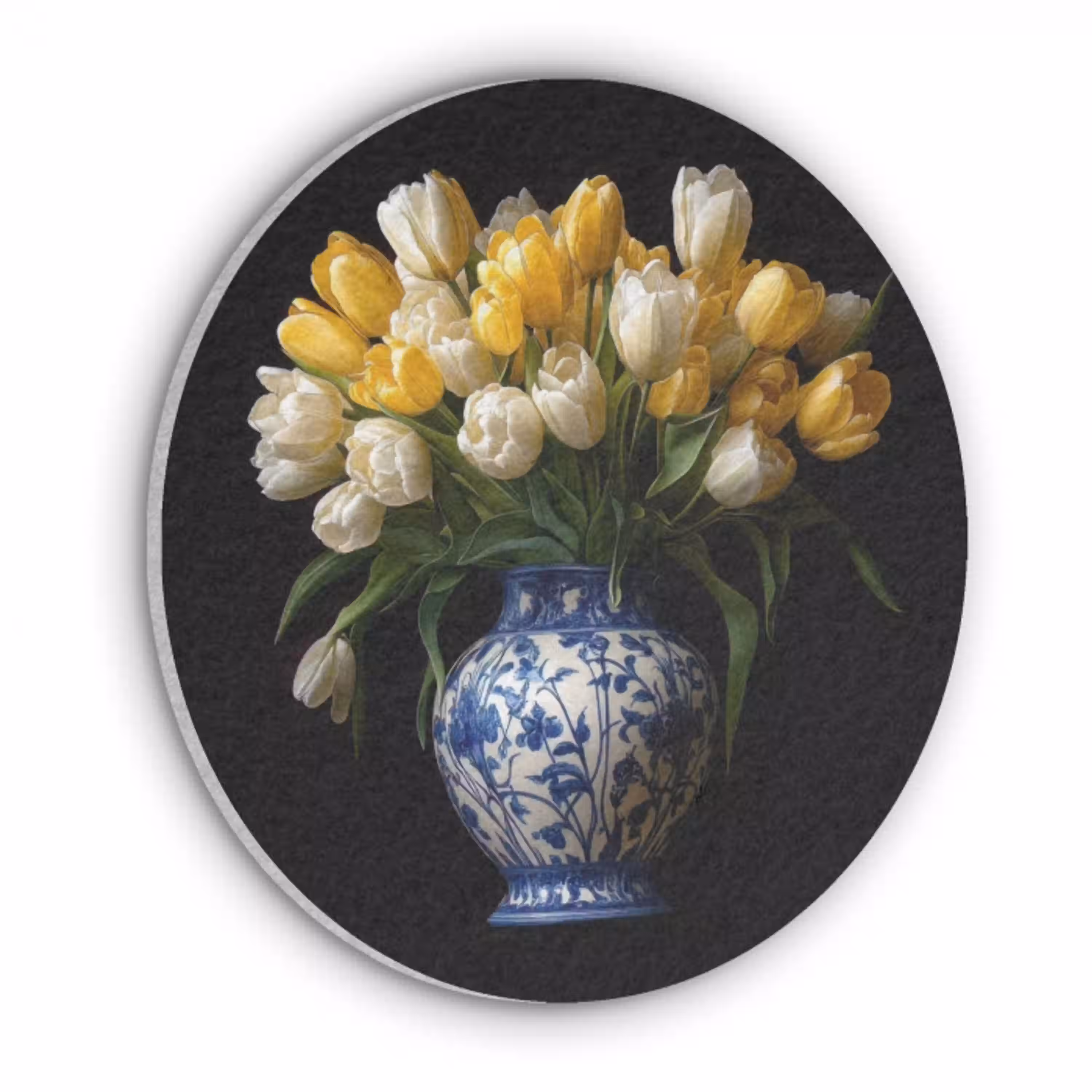 Geel - Tulpen - Vaas - Bloemen Akoestische PET Vilt - Rond klein -3d