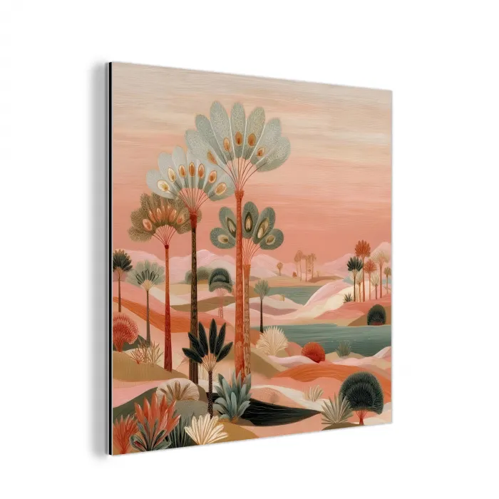 Roze landschap - Palmen - Water aluminium wit klein -3d
