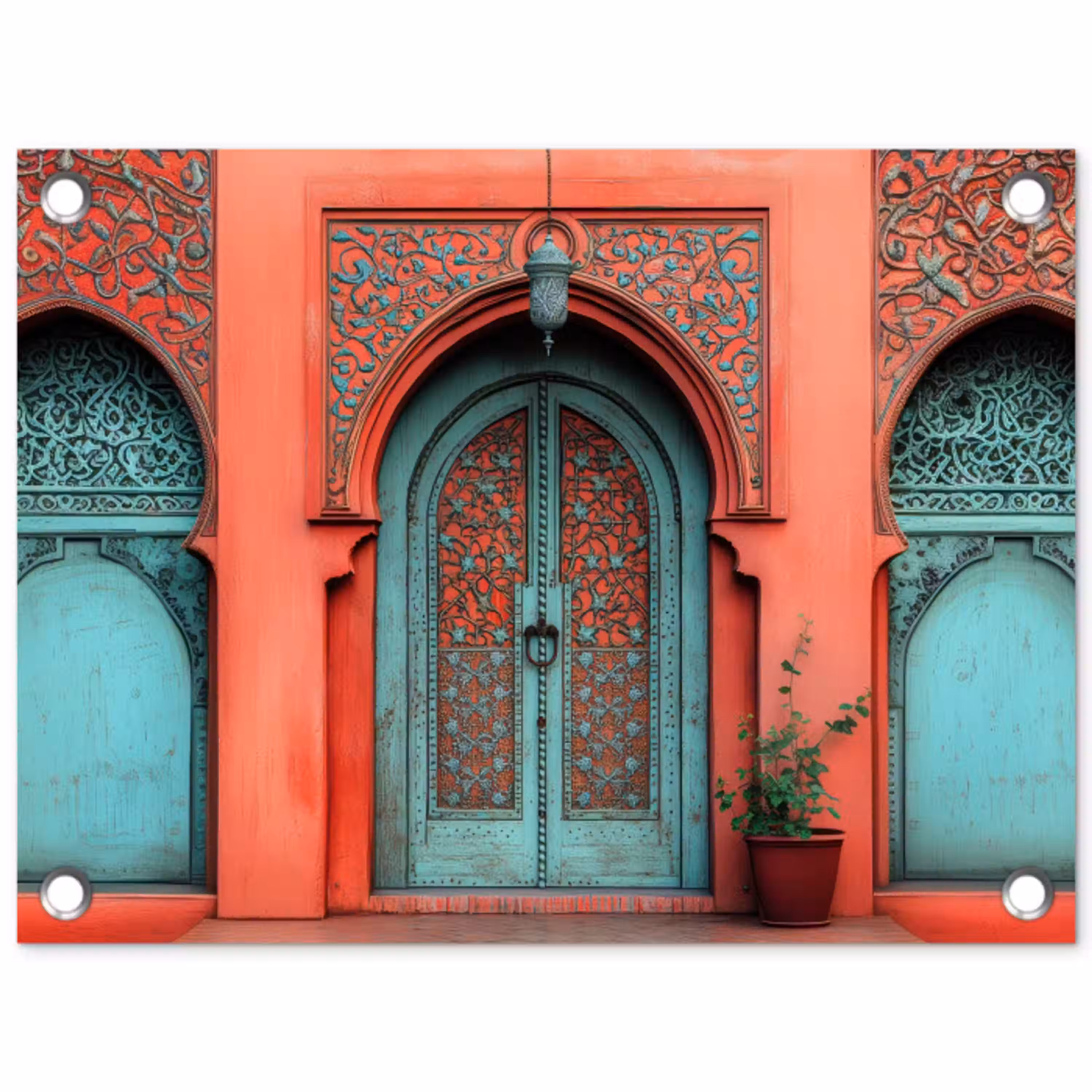 Lantaarn - Deur - Turquoise tuinposter los doek klein -3d
