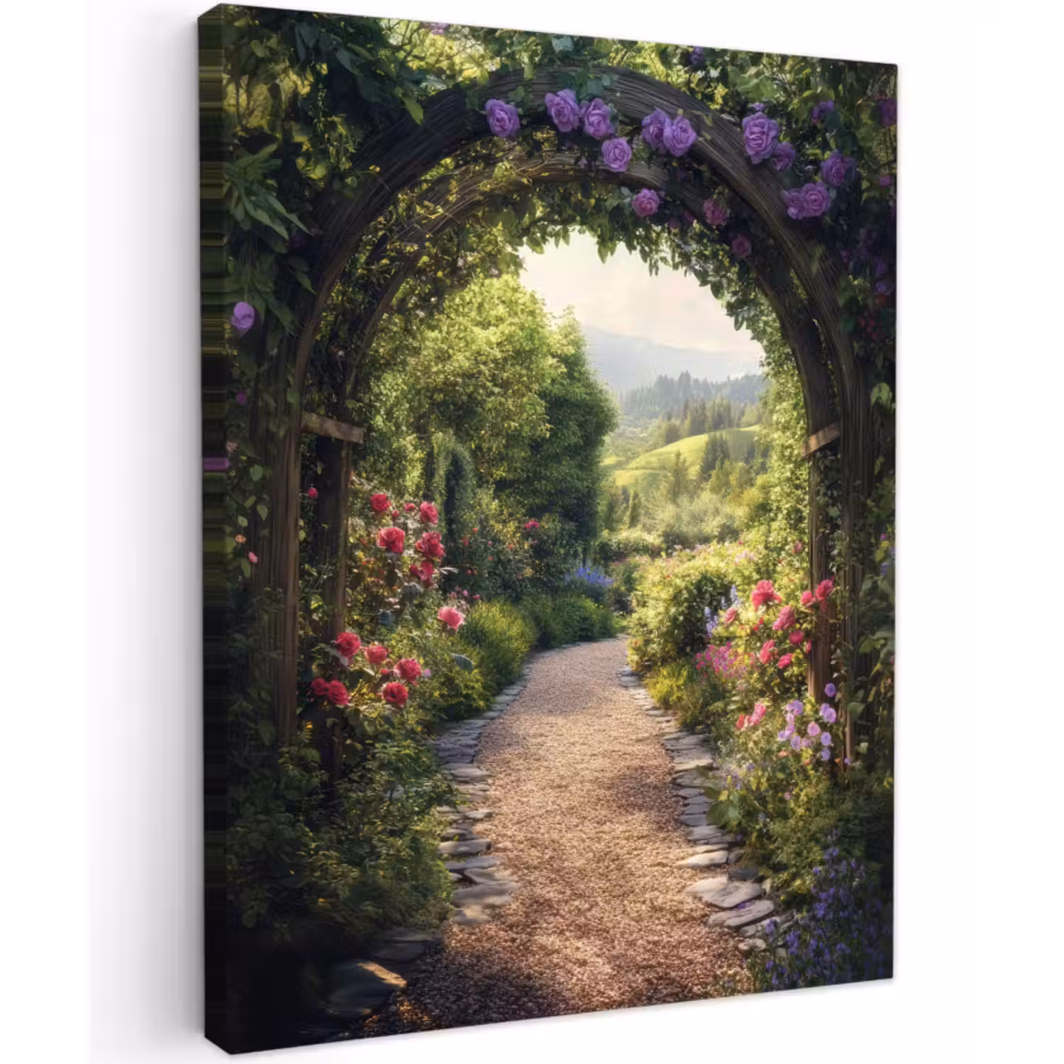 Canvas schilderij - Doorkijk - Landschap - Bloemen - Tuinboog - Natuur