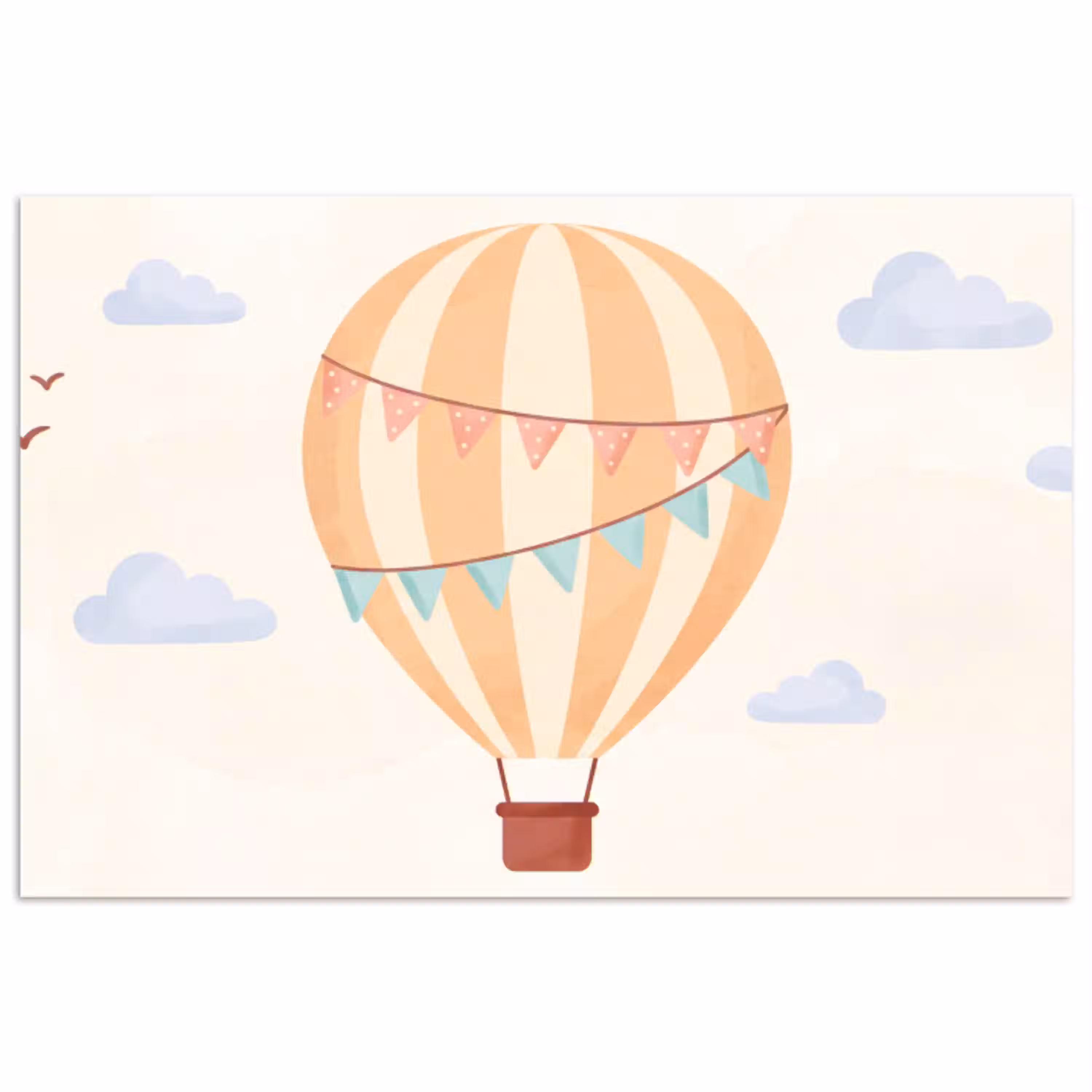 Luchtballon - Wolken - Illustratie - Zacht - Kinderkamer poster papier klein -3d