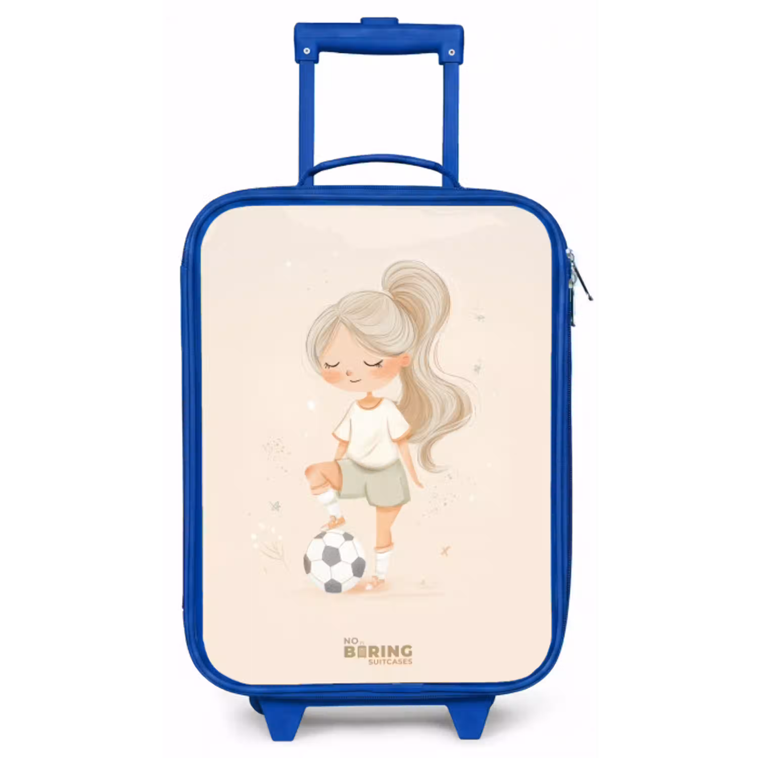 Meisje met een voetbal in beige kleuren Kinderkoffer - Blauw klein -zz3dotto