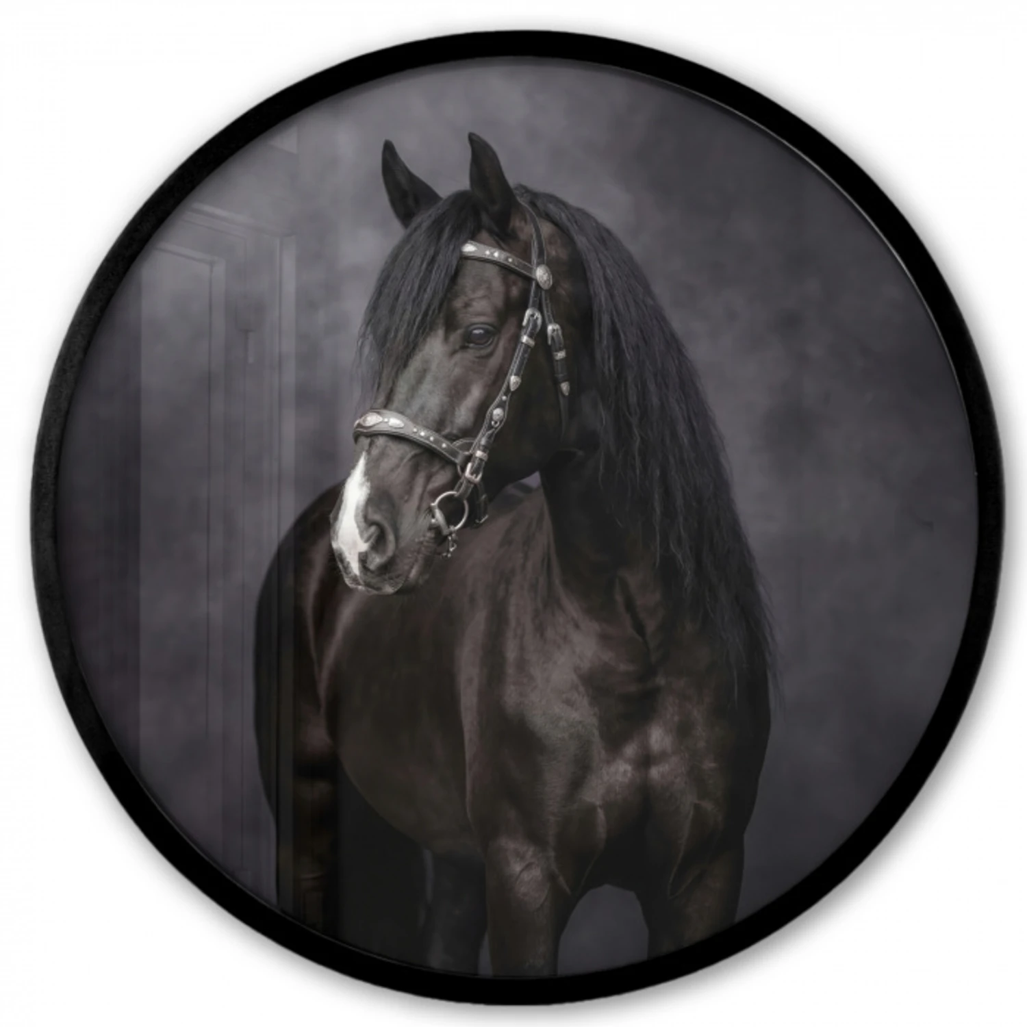 Portret - Paard - Zwart Fotolijst rond zonder passe partout klein -3d