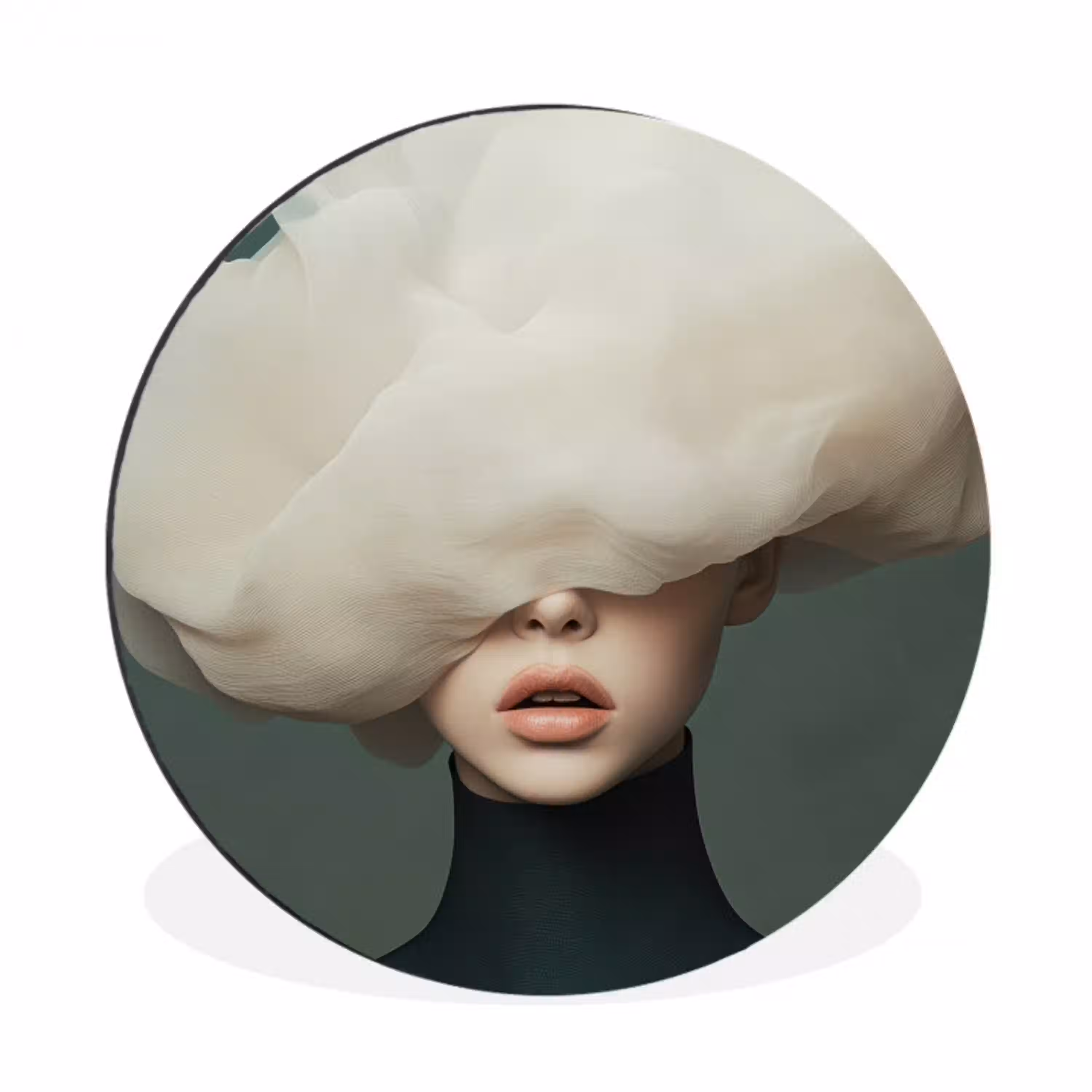 Hoed - Vrouw - Beige Wandcirkel aluminium klein -3d