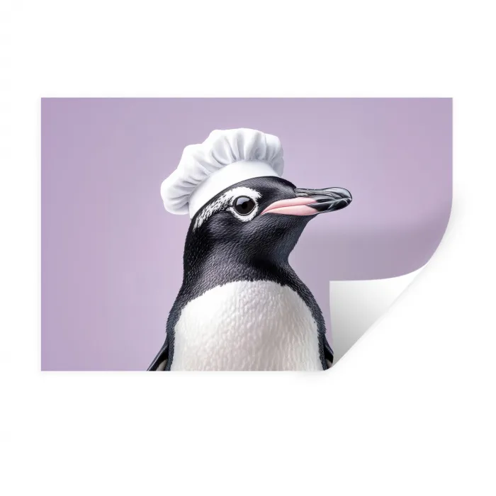 Pinguïn - Koksmuts - Lief - Paars Muursticker klein -3d