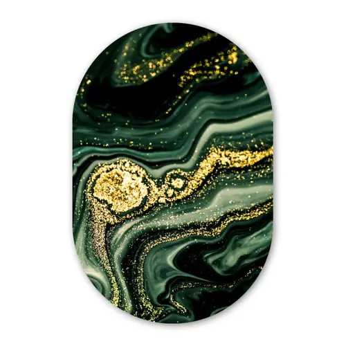 Marmer - Goud - Glitter - Groen - Marmerlook - Luxe Wandcirkel Ovaal Forex klein -3d