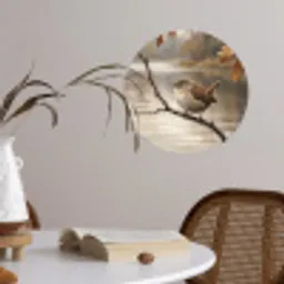Winterkoninkje - Tak - Rivier - Natuur - Sfeervol Wandcirkel behangsticker klein -sfeer3