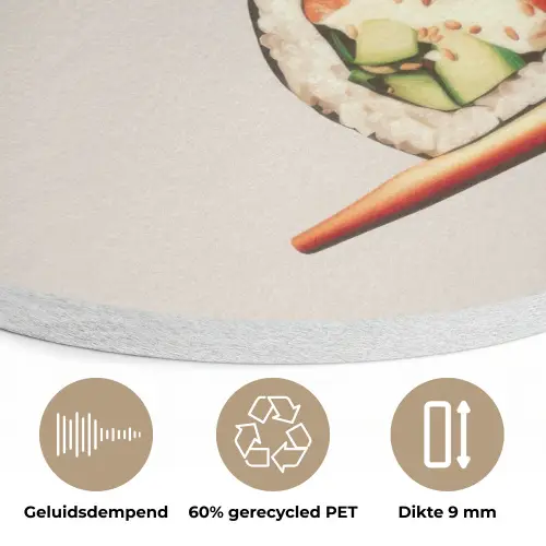 Sushi - Zalm - Rijst - Japans Akoestische PET Vilt - Rond klein -closeup_NL