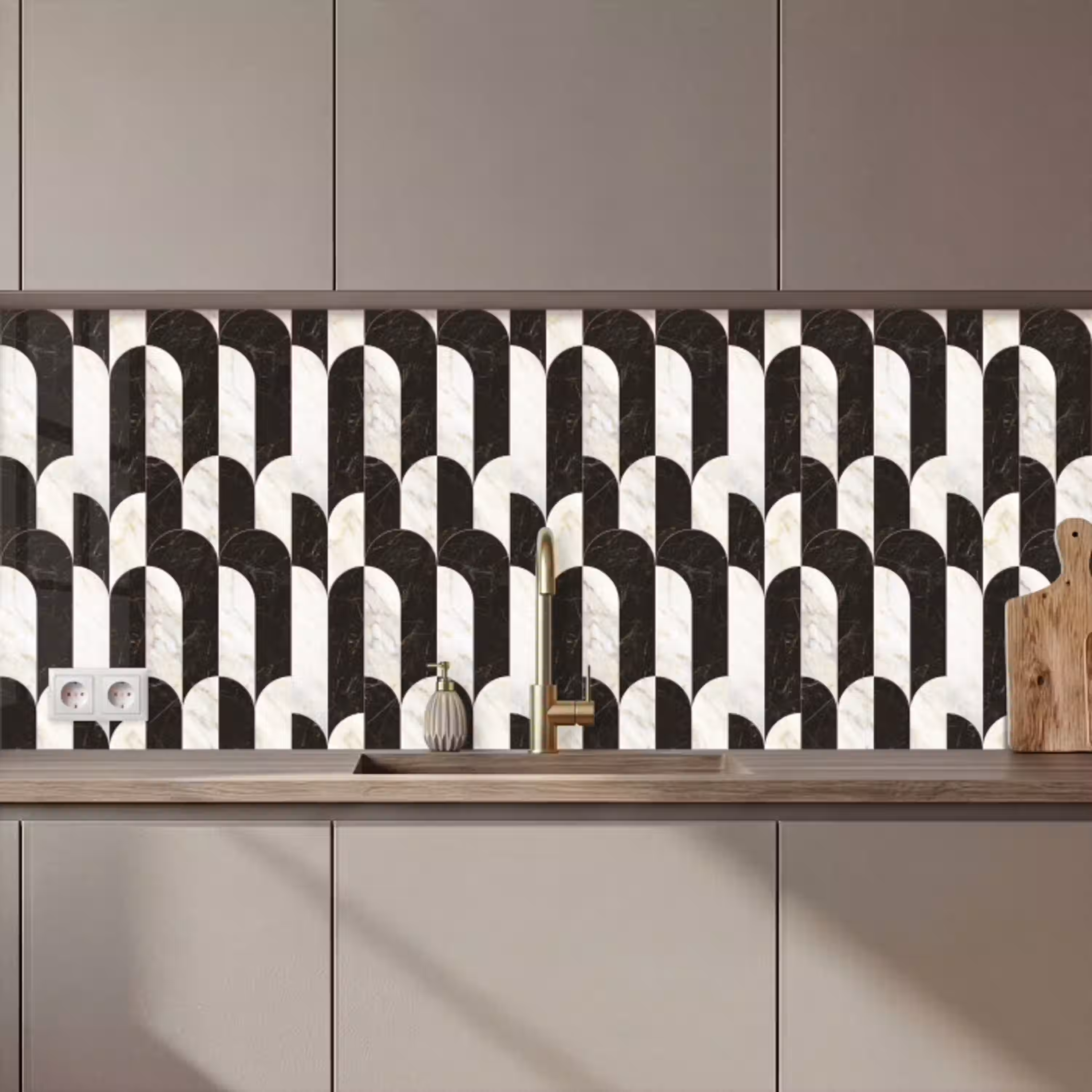 Bogen - Tegels - Marmer - Zwart - Wit keuken achterwand 2 middel 871 zz_3dshopping