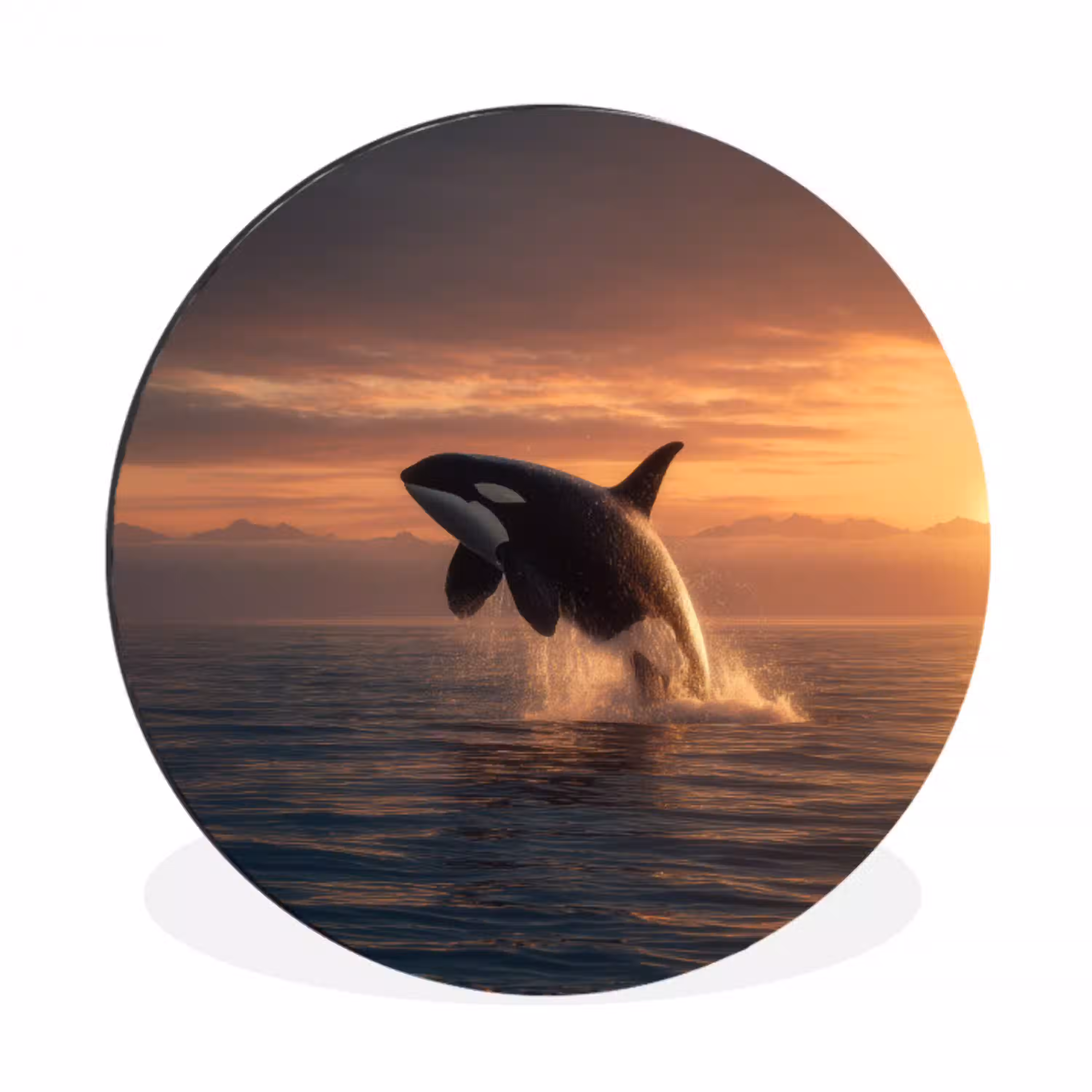 Orka - Zee - Zonsondergang Wandcirkel aluminium klein -3d