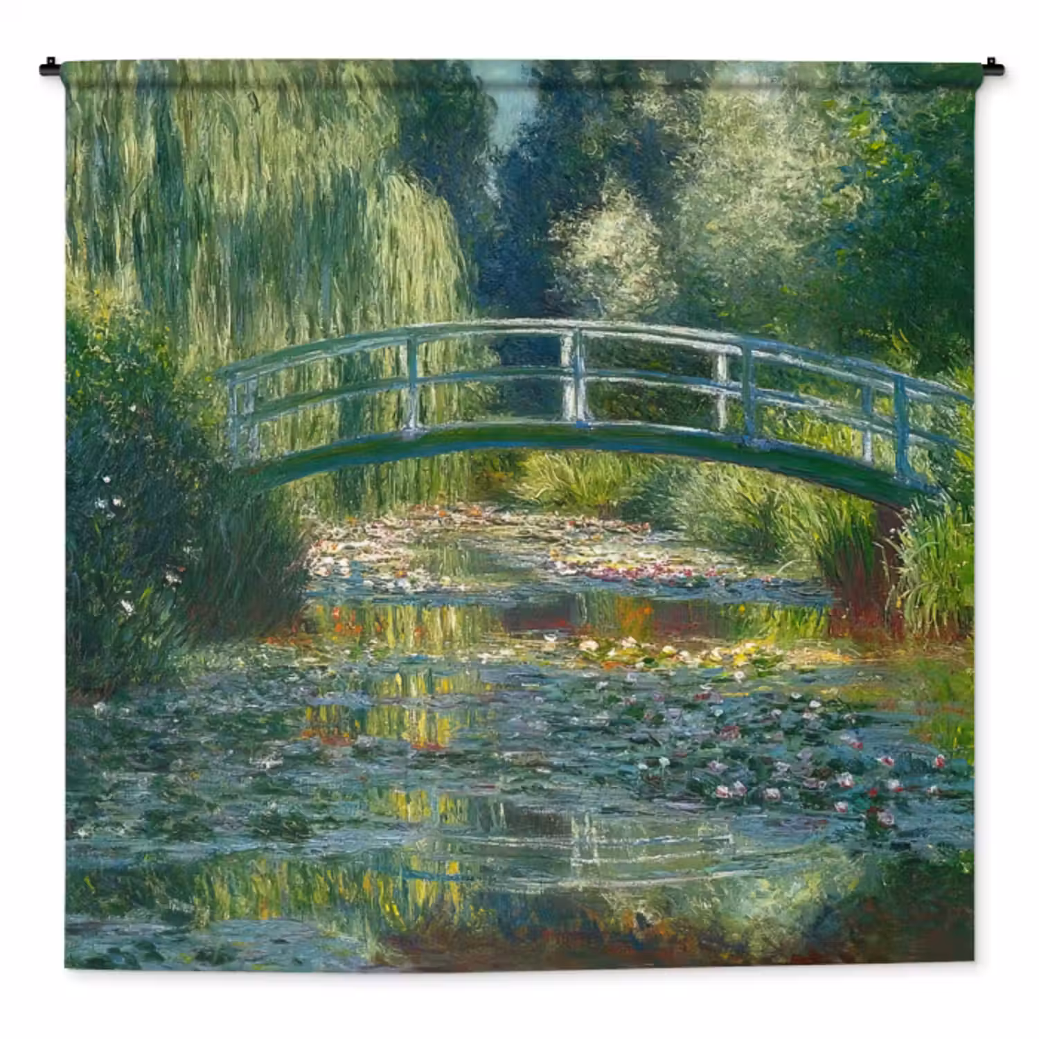 Wandkleed - Brug - Hout - Vijver - Waterlelies